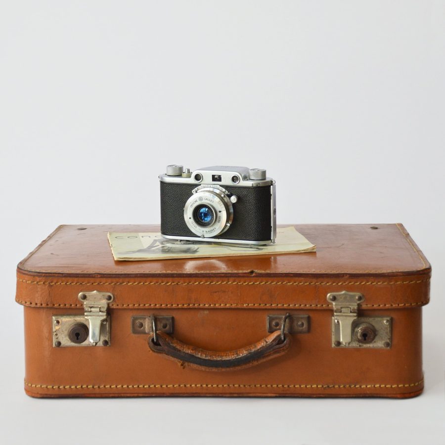 A suitcase with a camera on it